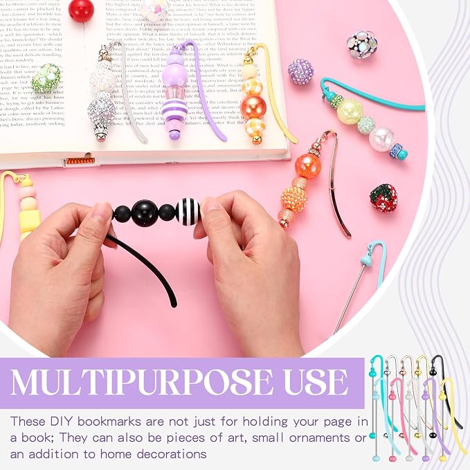 Dunzoom 20 Pcs Beadable Bookmarks DIY Metal Blank Bar Bookmark for Beads Modern Bead Craft Jewelry Pendant Charm Gift for Book Lovers Student Teacher Office Supplies (Multi Color)