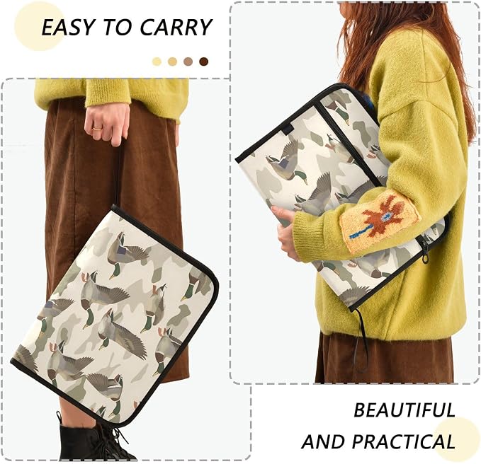 Expanding File Folder Wild Duck Camouflage Accordion File Organizer 13 Pockets Document Organizer with Zipper Labels A4 Letter Office Storage