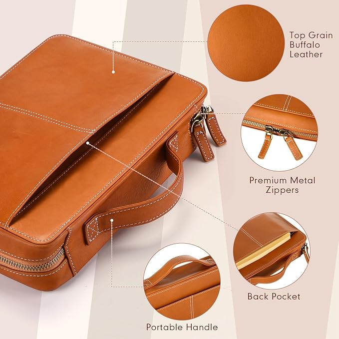 Top Grain Leather Bible Cover for Men Women Buffalo Genuine Leather Bible Case Book Holder Church Bag with Zipper Handle Back Pocket Bookmark Father's Day Religious Gift(Light Brown,Large)