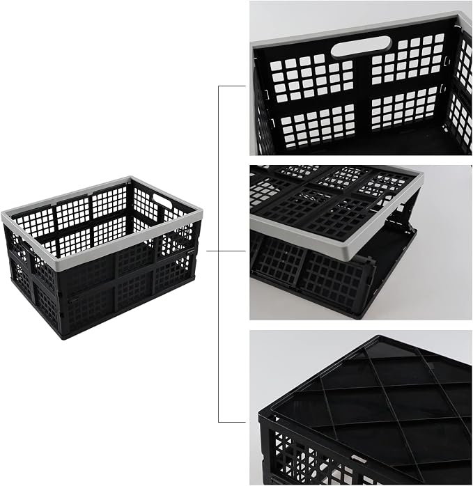 Jekiyo 42 L Collapsible Crates for Groceries, 3 Packs Large Folding Crate for Storage