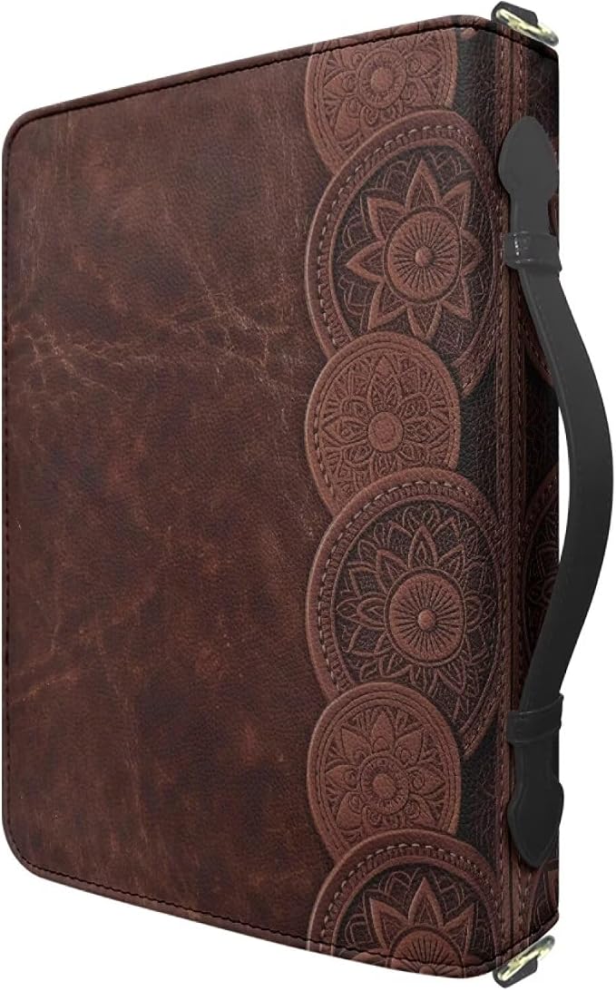 Bible Bag for Girls Gold Line Lily Pattern with Shoulder Strap M | Bible Cover with Strap and Handle,PU Leather Bible Protecto, Inner Pockets and Pen Loop, Bible Study Supplies for Girls