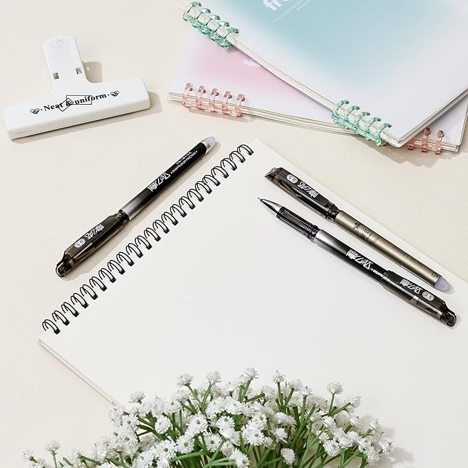Temiary 12 Pcs Erasable Gel Pens, 0.5 mm Fine Point Heat Erasable Gel Ink Pen, Quick Dry for Writing, Journaling, and Crossword Puzzles, Smooth Writing for School Office Supplies (Black)