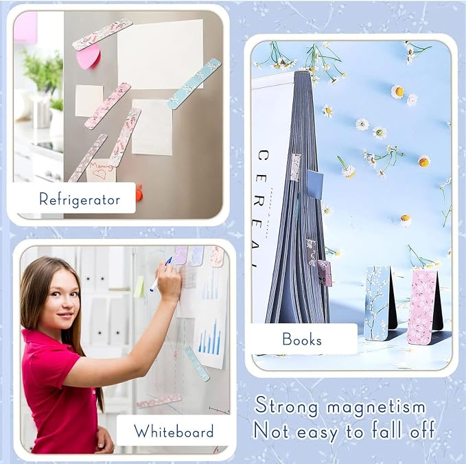 Dianelhall 48 Pcs Magnetic Bookmarks for Women Floral Book Markers Women's Day Gifts Flower Bookmark Assorted Book Magnets Page Markers Clip Bookmarks for Books Lovers Students Teachers Reading