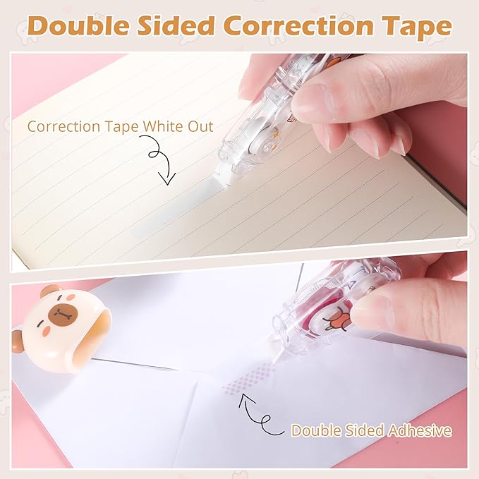 7Pcs Cute Capybara Stationary Set Kawaii School Supplies Japanese Stationery, Includes Pencil Sharpener, Eraser, Correction Tape, Glue Tape, Sticky Notes, Ruler, for Office School Supplies