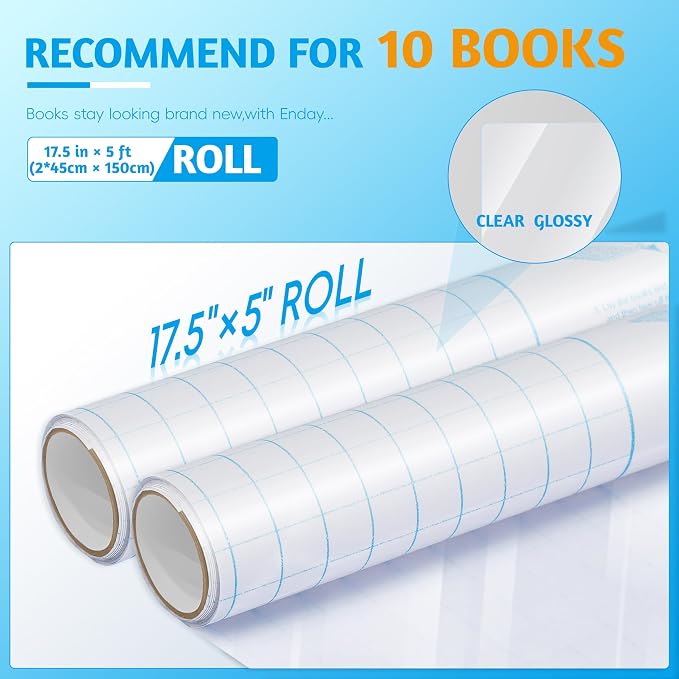 Yeplan 2 Pack Clear Contact Paper Roll for Books, 17.5in x 5ft, Clear Book Cover Adhesive Protective Liner for Paperbacks, Textbooks and Documents