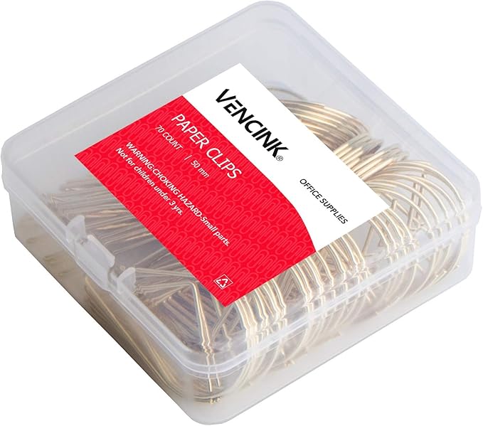 70 Pieces Gold Cute Paper Clips Large, VENCINK Smooth Stainless Steel Drop-Shaped Wire Paperclips for Office Supplies Wedding Women Girls Kids Students Paper Work