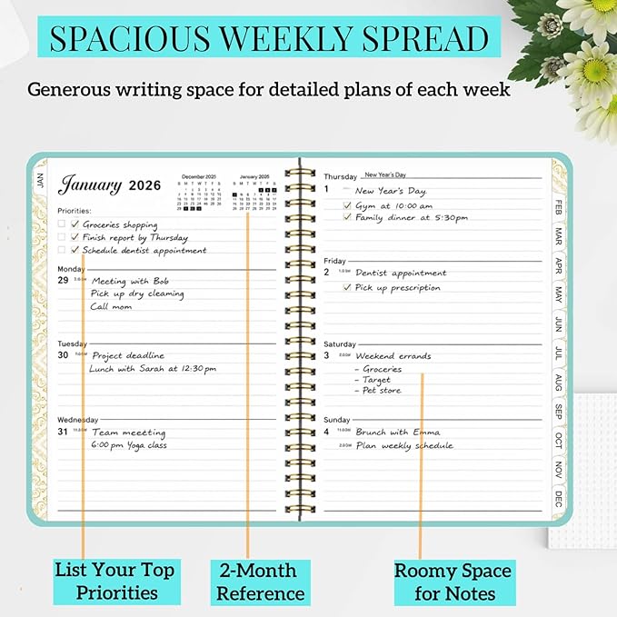 2026 Planner for Women Men,Weekly and Monthly Agenda Calendar Planner,Jan 2026 to Dec 2026,Small A5 Size (6.3" x 8.5"),Hard Cover Teacher Student Daily Planning Book with Tabs,for Office HomeSchool,Lake Blue