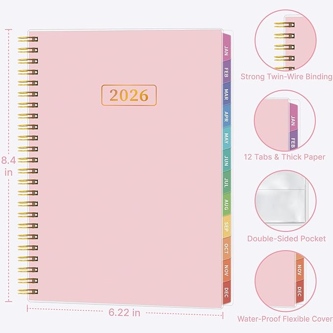 2026 Appointment Book, 30 Minutes-Hourly, Weekly ＆ Monthly Calendar Planner 2026, Jan 2026 - Dec 2026, 6.2'' x 8.4'', 2026 Daily Planner with Tabs ＆Pocket, Flexible Cover, Great for Office, Home, School