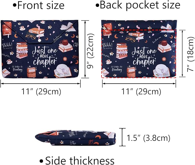 Just One More Chapter Book Sleeve, Book Protector with Zipper with Padded, Book Covers for Paperback, 11 x 9 Inch, Book Sleeve for Book Lovers