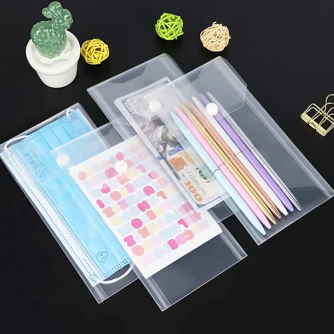 Plastic Envelopes 10 Pack Poly Envelopes Hook Loop Closure,Receipt Stickers Storage Holder Document Folders for Receipt Cash Organization（7.87x3.94 inch）