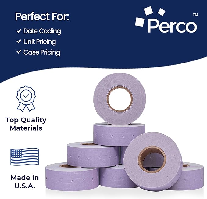 Perco 1 Line Lavender Labels - Case of 30 Sleeves, 240,000 Blank Pricing Labels for Perco Lite, X, Plus and Pro 1 Line Price and Date Guns