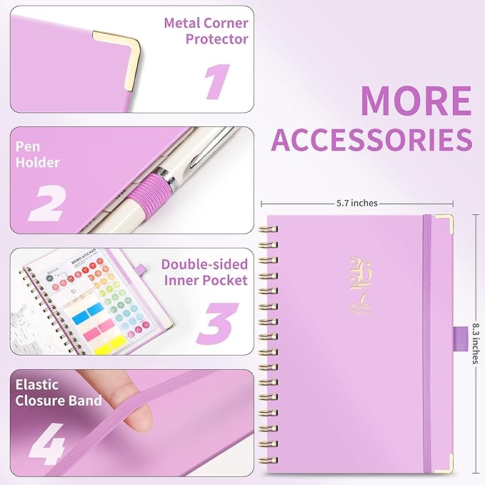 Academic Planner 2026-2027, Weekly and Monthly, A5 Size (5.7" x 8.3"), July 2026 - June 2027, To-do List for Tracking, for School, Home, Office, Hardcover, 12-Month Tabs (Purple)