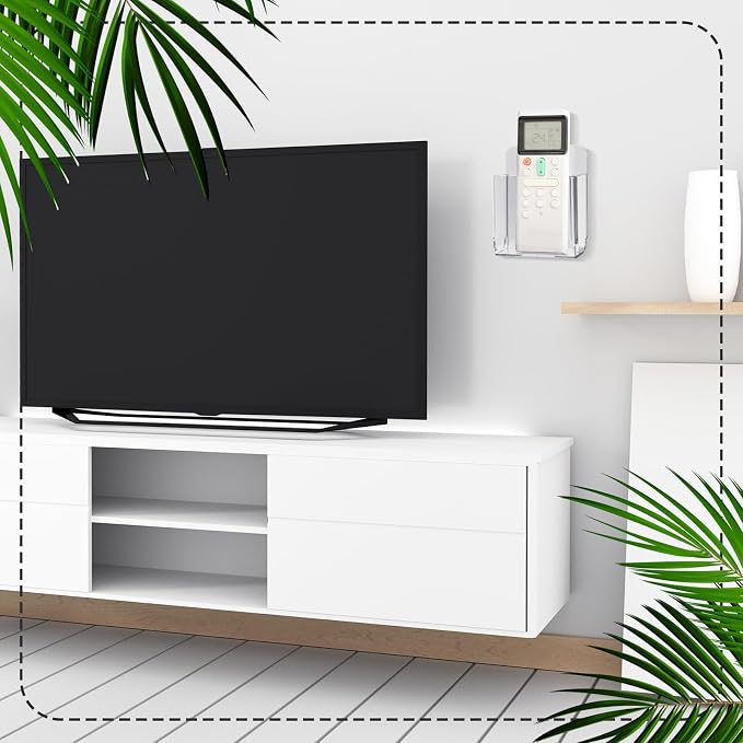 4 Pcs Acrylic Remote Control Holder Adhesive Wall Mount Phone Holder Clear Wall Mount Organizer Media Pen Storage Pen Phone Charging Storage Box for Home Office Living Room Bedroom