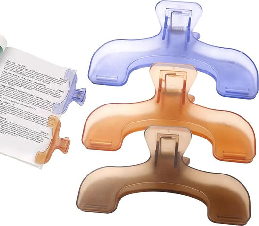 3 Pcs Book Page Holder, Widened Transparent Page Holder for Books, Notebooks - Non-Slip Hands, Free Reading for Home, Office, School, Portable & Lightweight Bookmark Clip (Book Clip 3 Pack 2)