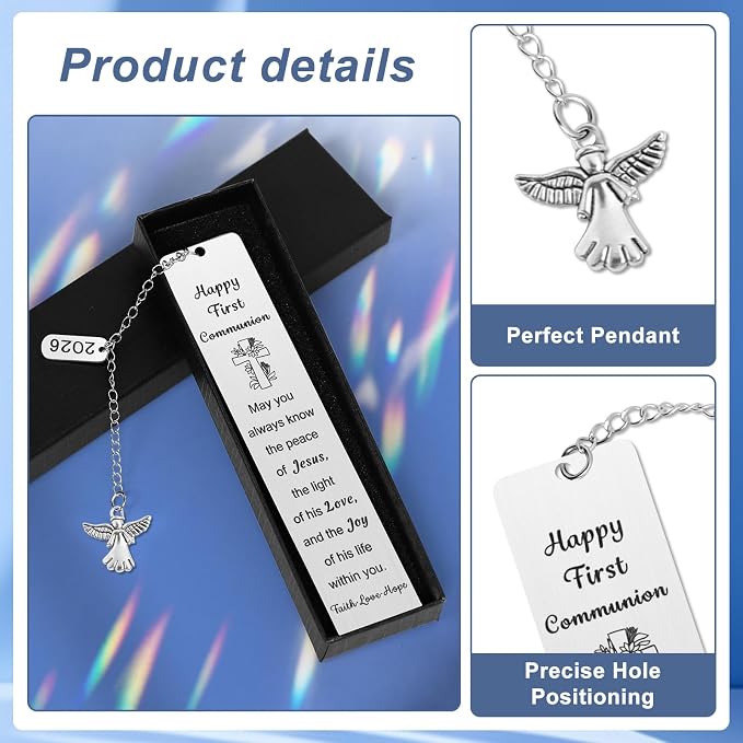 First Communion Bookmark,Tumwisk First Communion Gifts for Girls Angel Chain Bible Book Mark Christians Easter Bookmarks for Kids, Bookmarks for Women Inspirational Teenage Confirmation Baptism Gifts