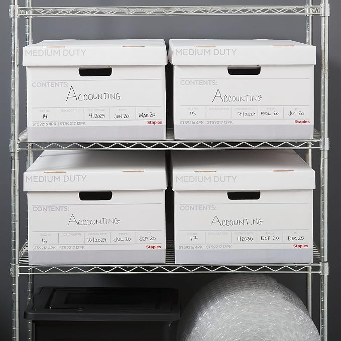 STAPLES Medium Duty File Box, Lift Off Lid, Legal, White/Gray, 12/Carton