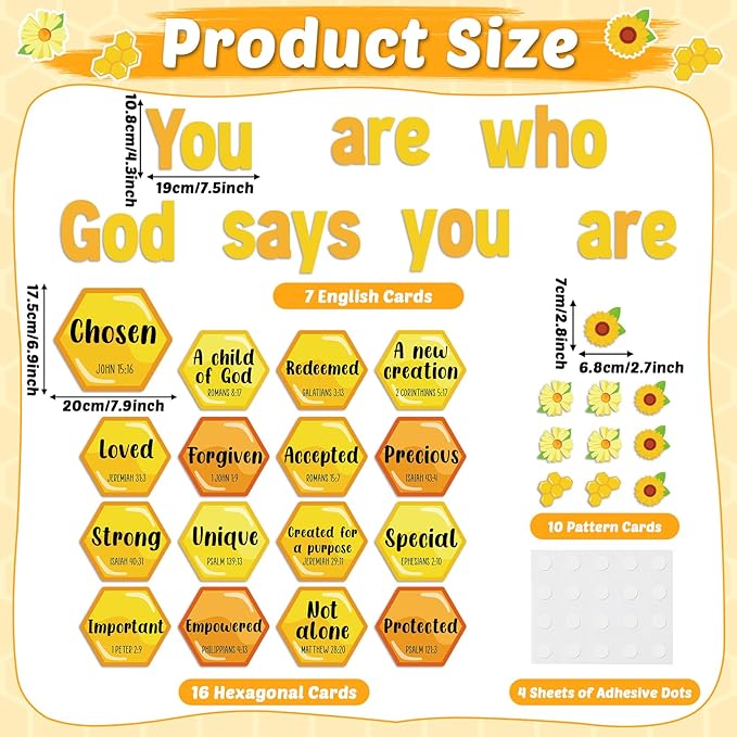 Qyeahkj Christian Bulletin Board Decorations Bee Jesus Bulletin Board Sets Bee Hive God Says You are Religious Classroom Wall Decor VBS Motivational Cutouts for Sunday School Home Church Supplies