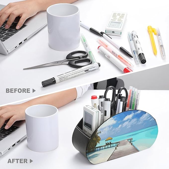 Pu Leather Remote Control Holders Waterproof TV Remote Holder with 5 Compartments Maldives Holidays Remote Caddy Box Desktop Storage Organizers for TV Remotes/Media Controllers/Office Supplies