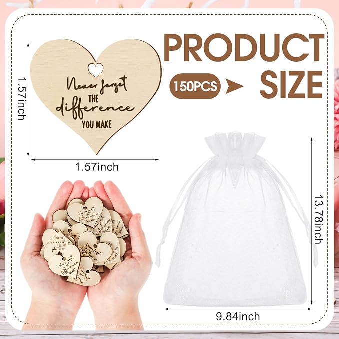 Weysat 150 Pcs Token of Appreciation Coins Bulk Wooden Never Forget The Difference You Make Appreciation Tokens Thank You Bookmarks Gift for Housekeeping Employee Staff Nurse Teacher