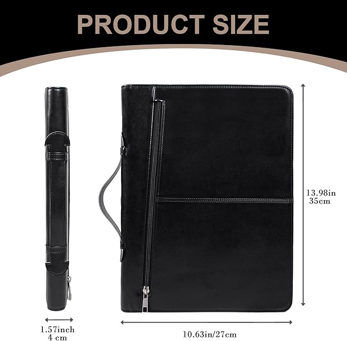 Free Name Engraved, Personalized Vegan Leather Padfolio for Men, Customized Leather Portfolio for Women, Portfolio Folder, Business Document Organizer for 13.3" iPad,Padfolio with A4 Notepad Holder