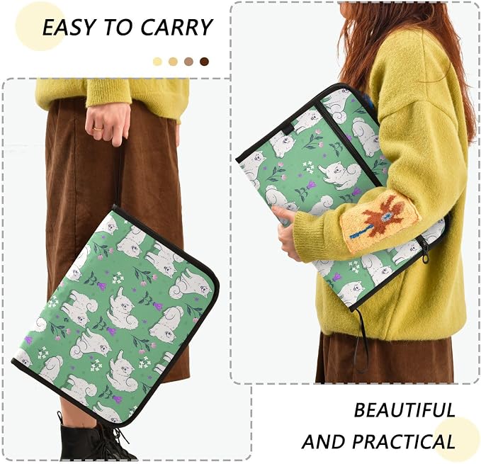 13 Pockets Expanding File Folder Samoyed Dogs on A Green Meadow with Sticky Labels Accordion File Folder Document Organizer Letter Size A4 Papers Expandable File Keeper