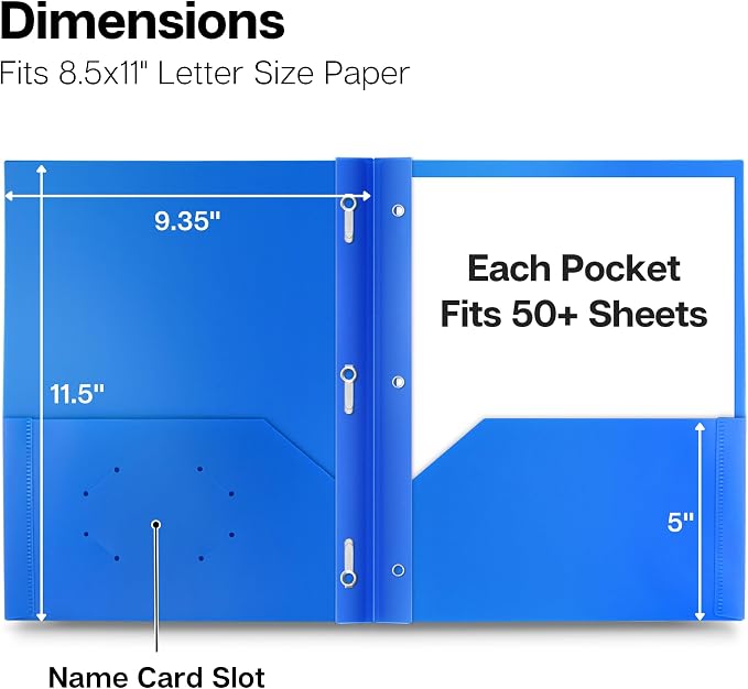 Dunwell Plastic 2 Pocket Folders with 3 Prongs, (24 Pack, Assorted Colors), Bulk 3-Clasp Folders with Fasteners, Tear-Resistant, Long Lasting Acid-Free Poly, Includes Labels