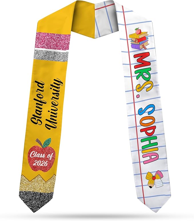 MDPrints Global Customized Graduation Stole Class Of 2026, Personalized Pencil Stole for Teacher, Gift For Graduation
