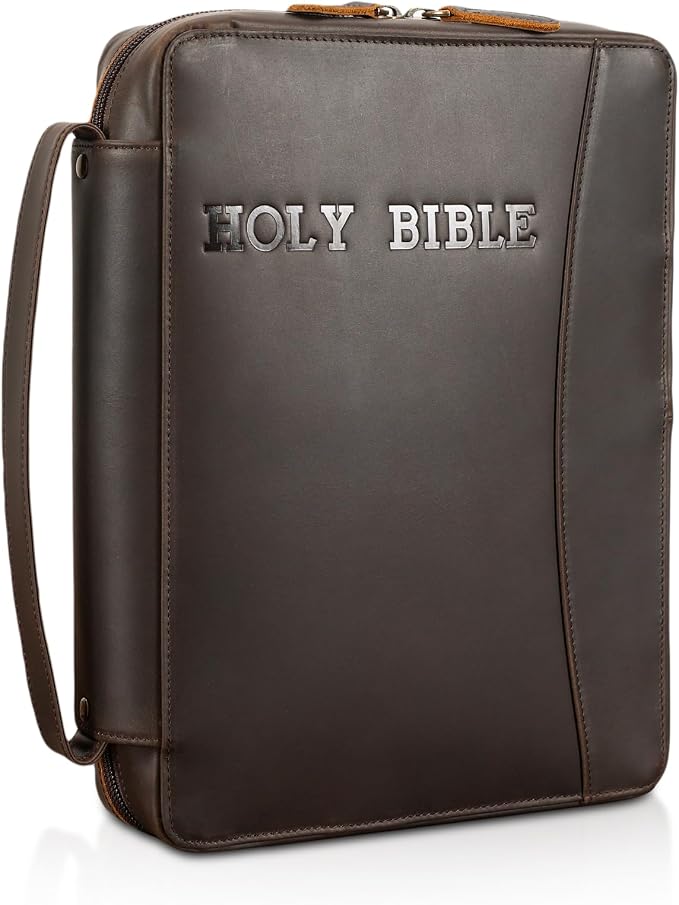 Polare Full Grain Leather Holy Bible Cover Church Bag 11x8.25x2.25 inch Bible Carrying Book Case Protective Organizer Holder