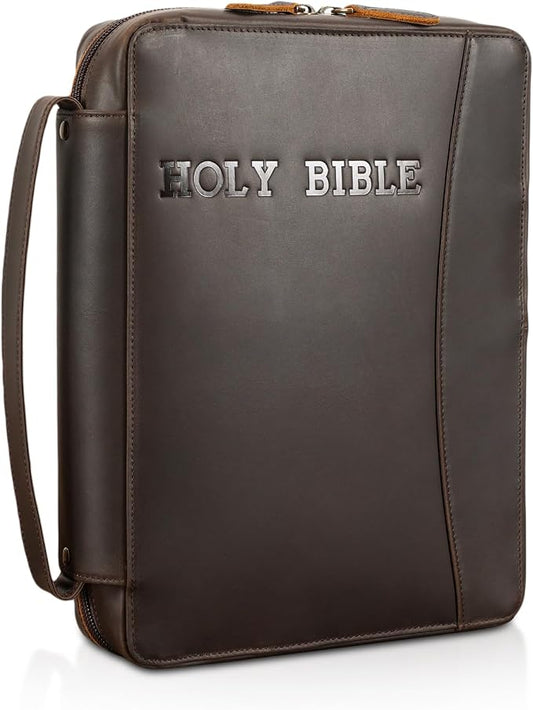 Polare Full Grain Leather Holy Bible Cover Church Bag 11x8.25x2.25 inch Bible Carrying Book Case Protective Organizer Holder
