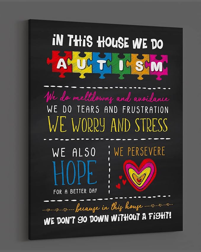 In This House We Do Autism | Autism Awareness Decor | Autism Classroom | Boho Rainbow Decor Classroom | Autism Sign | Autism Art Wall Decor Classroom | Autistic decorations - 16x20 ready to hang canvas
