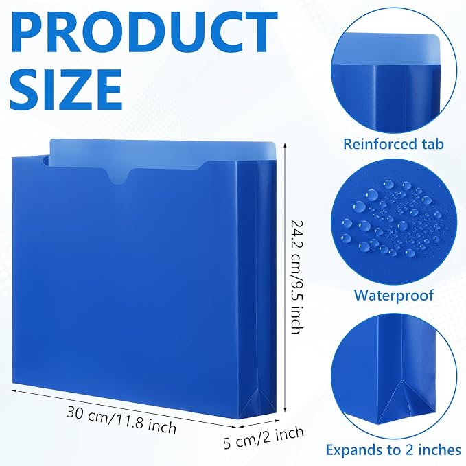 Dunzoom 50 Pack File Jackets Letter Size 2 Inch Stylish Expansion Manila Plastic File Folders Expandable Heavy Duty Reinforced Straight Cut Tab Expandable Document Jacket for Office