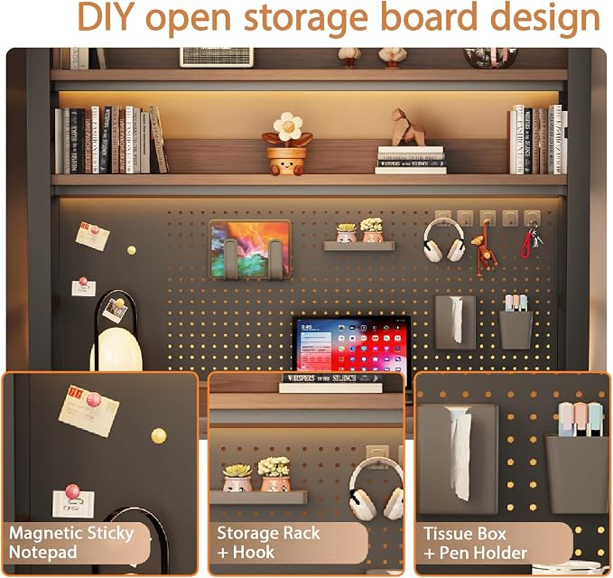 Desk Shelf Organizer for Top of Desk – Desktop Bookshelf with Pegboard & Storage Accessories, Adjustable Hutch for Dorm or Office, Steel Frame Display Shelf, White frame + white board 53.1*9.8*36.6in
