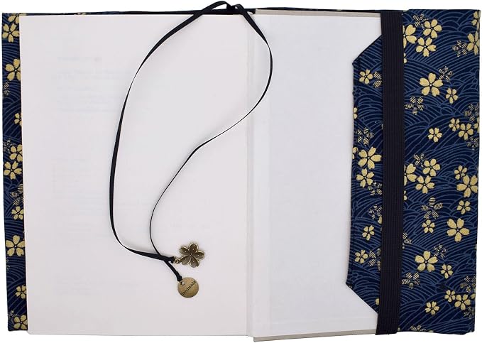 BLBMH A5 Book Cover for Paperbacks | Non-Stretch Fabric Notebook Cover Protector Fit for 5.5x8.3 inch Journal Bible Hardcover Softcover Novels Small Gift for Women - Blue Sakura