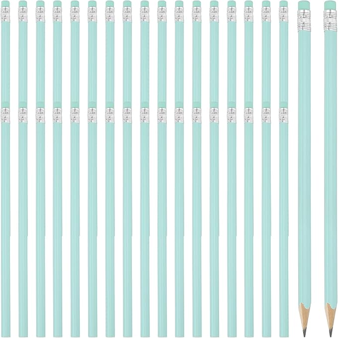 PATIKIL Round Pencils, 36 Pack Triangle HB Graphite Pencil Woodcase Wooden Pencils with Eraser for Classroom Office Writing Drawing Supplies, Light Green
