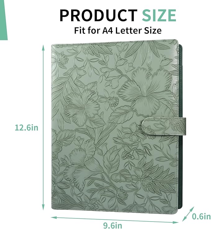 Professional Padfolio Portfolio Binder, Textured Embossing Faux Leather Folder Organizer for Letter Size Legal Pad Notepad Resume, Card Holder for Women Men Business Office Conference (Green)。