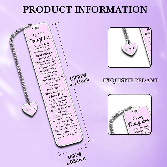 6th Grade School Supplies for Girls, Daughter Gifts from Mom, Bookmarks for Reading Kids, Back to School Gifts for Girls Daughters, Purple Bookmark, Birthday Stocking Stuffers for Daughter