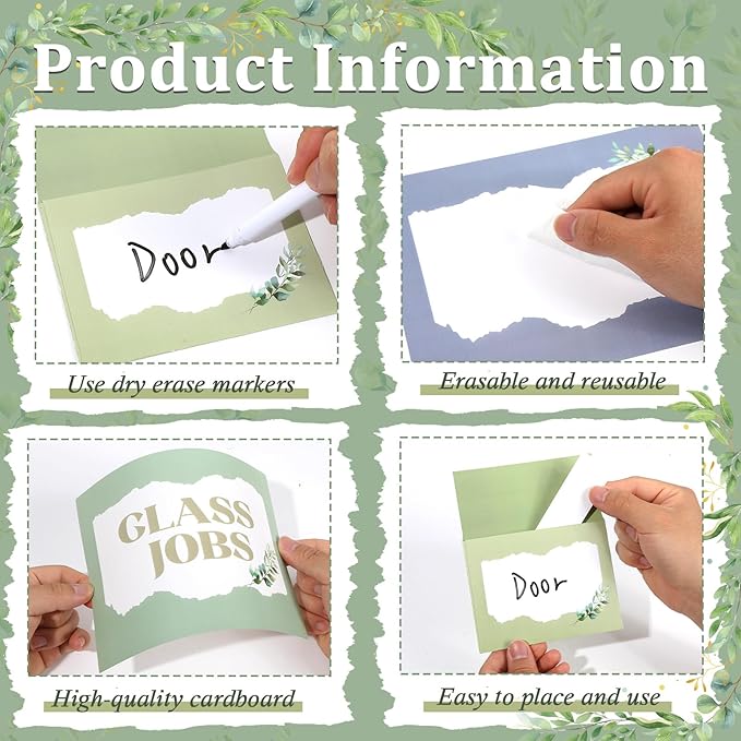 112Pcs Eucalyptus Class Jobs Bulletin Board Set Greenery Classroom Job Pocket Chart Bulk Sage Green Class Management Pocket Chart Teacher's Helper Posters Cards Chalkboard Decor School Supplies