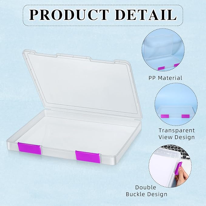 PerKoop 6 Pcs Clear Paper Storage Box A4 Plastic File Box Document Paper Organizer Storage Board Game Project Cases Containers with Buckle for Craft, Magazine(Colorful,12.4 x 9.84 x 1.18 Inches)