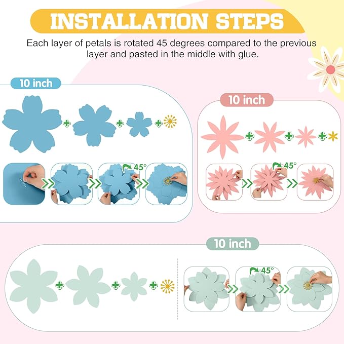 MotiMind 12 Pcs Paper Flowers Decorations for Wall DIY Paper Flowers Bulletin Board 3D Handcrafted Backdrop Decoration for Classroom Back to School Party(Morandi Color)