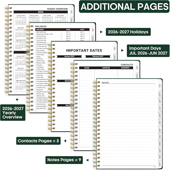8.5" x 11" Academic Planner 2026-2027, Weekly & Monthly Calendar Planner Book, July 2026 – June 2027, Large Hardcover Organizer with Tabs, Perfect for Teachers, Students, Women & Men – A4, DarkGreen