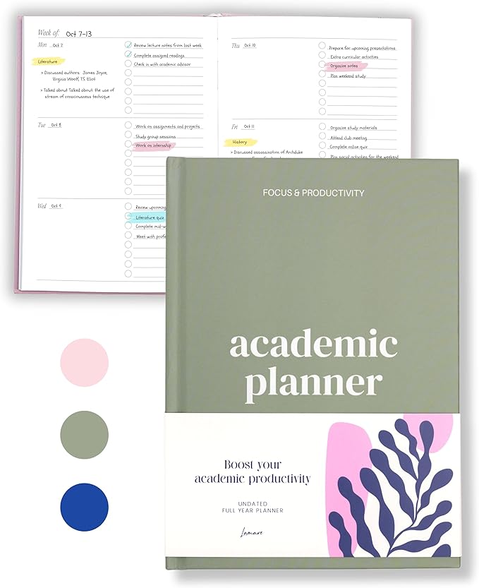 Lamare Academic Planner 2026 College Essentials – Undated Weekly College Student Planner for Homeschool, High School, College & Nursing Students