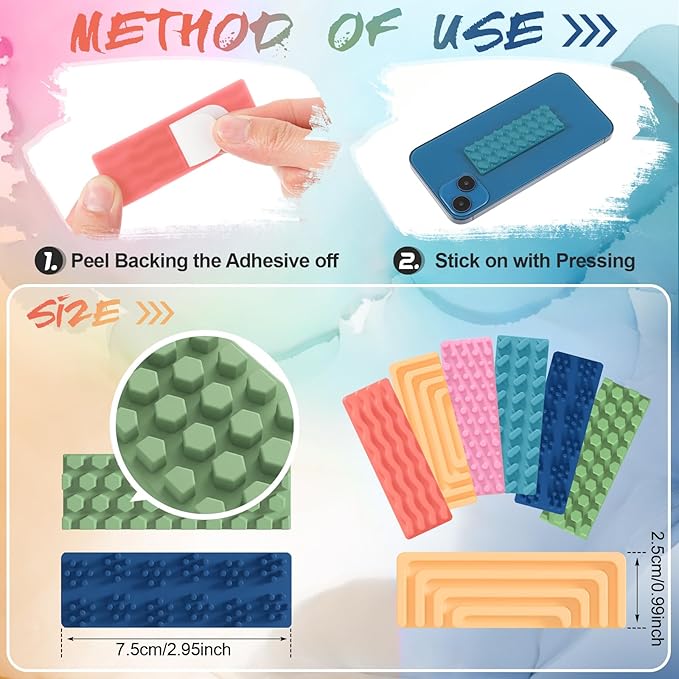 Ireer 6 Pcs Textured Sensory Stickers Silicone Calm Stickers Thick Sensory Strips Different Textures Mental Health Desk Fidget Decals for Anxiety Relief, Autism, ADHD Desk Gift