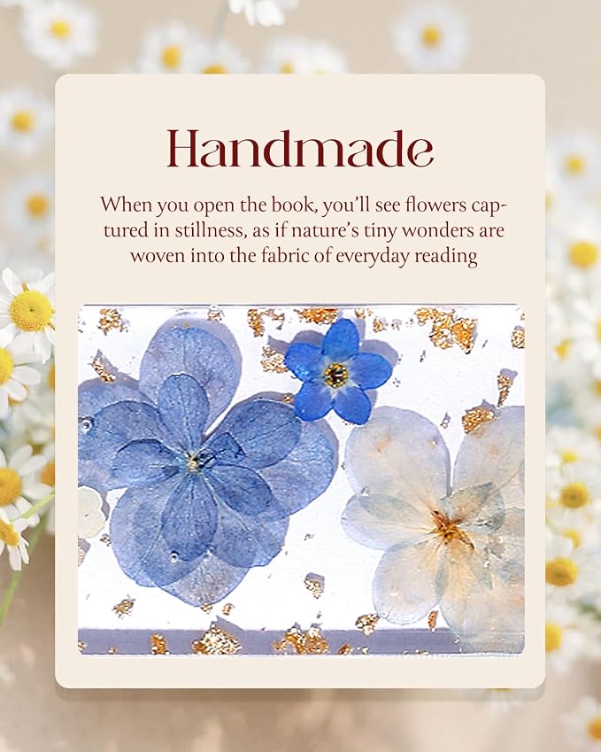 Buleens 2PCS Bookmarks for Women - Pink Blue Book Marks for Readers Book Lovers, Personalized Handmade Dried Flower Resin Pressed Flowers Bookmark with Tassels, Pretty and Aesthetic