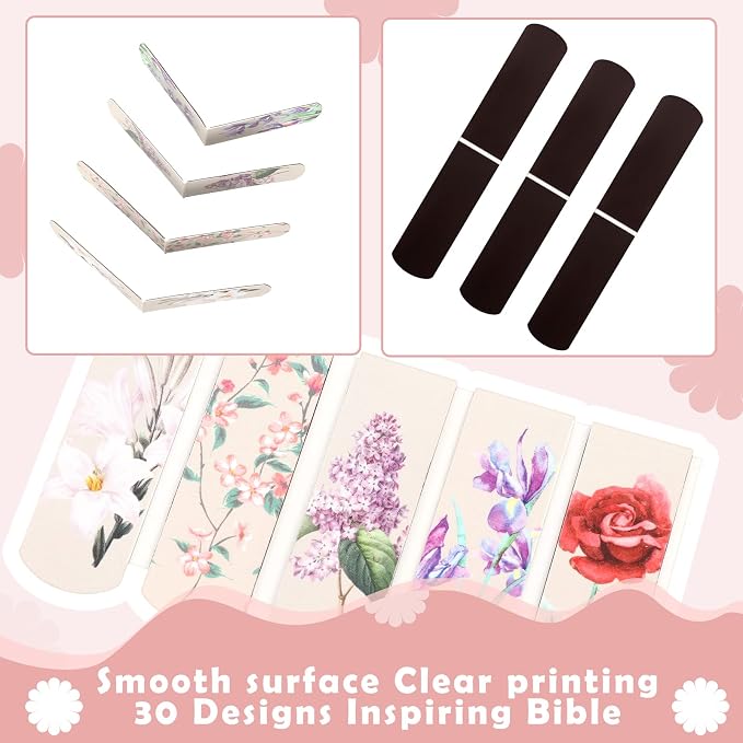 Gersoniel 30 Pcs Magnetic Bookmarks Clips Flowers Magnet Page Markers for Book Lovers Women Reading Office, Floral Style, 2.3 x 0.8 Inches