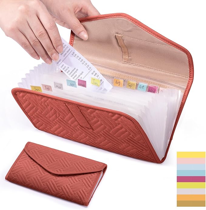 Fabric Bill Organizer with Pockets 10x6 Receipt Organizer for Business - Receipt Holder Organizer - Cash Organizer -Coupon Holder - Money Organizer for Cash- Small Accordion File Organizer
