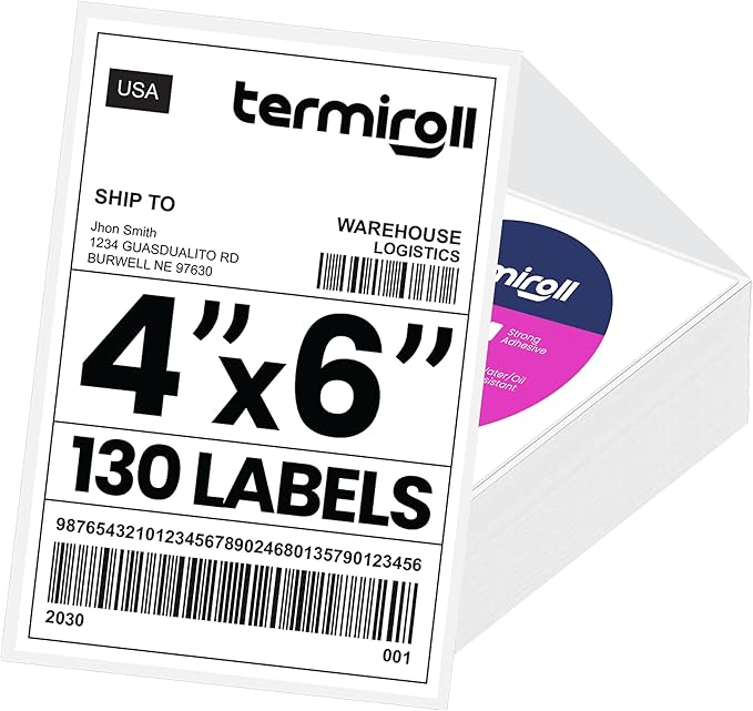 4x6 Thermal Labels, Shipping Stickers 130 Labels/Fanfold Perforated, Compatible with Rollo, Zebra, iDPRT, Munbyn & More Direct Thermal Printers, Strong Adhesive for Small & Medium Business