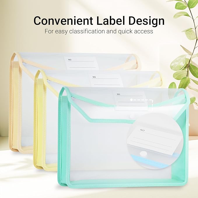 Plastic Expanding File Folder, Clear Envelopes Fit Letter & A4 Size, Folders for Documents with Snap Closure, No Dividers, Large Capacity (3, Warm Colors)