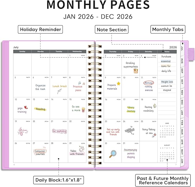 AHGXG Academic Planner 2026-2027, July 2026 - June 2027, Weekly and Monthly, 8.5" x 11", Calendar, Agenda for Women, Teacher, Student, School, 12-Month Tabs (Purple)