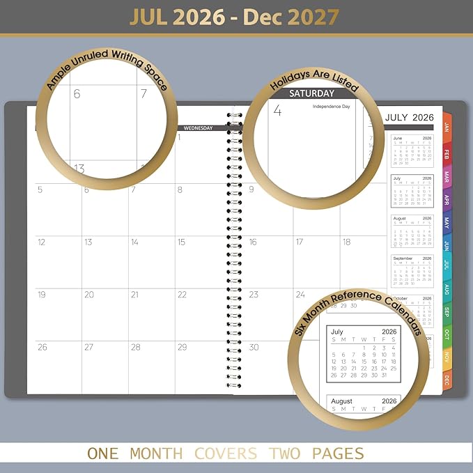 Monthly Planner 2026-2027 - 18-Monthly Planner 2026-2027 with Leather Soft Cover, July 2026 - December 2027, 9'' x 11'' with Coated Tabs