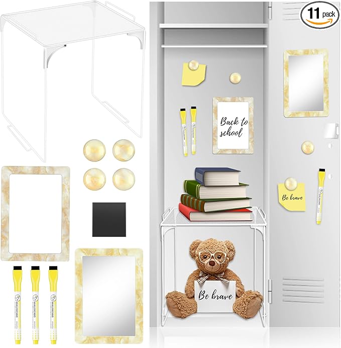 Denylo pro Magnetic Locker Marble Accessories Kit Pale Yellow Back to School Essentials Locker Organizer Supplies Include Mirror Whiteboard Pen Shelf Magnet Magnetic Buckle Back to School Essentials